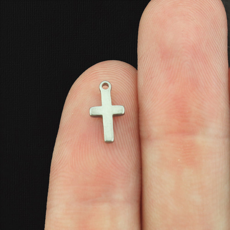 2 Cross Stainless Steel Charms 2 Sided - Choose Your Tone