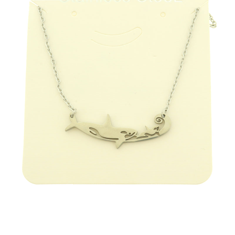 Orca Whale Connector Stainless Steel Charm 2 Sided with Attached Necklace - SSP215