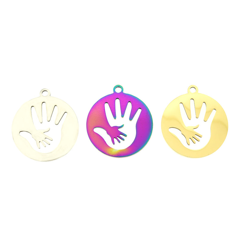 2 Parent and Child Hand Stainless Steel Charms - Choose Your Tone
