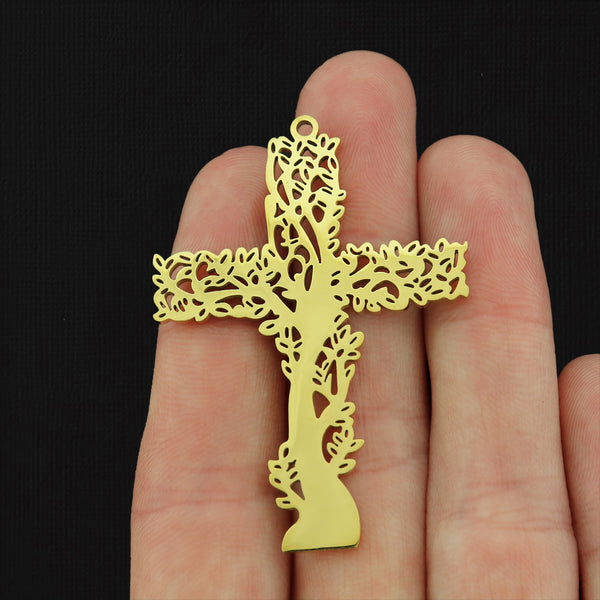 Tree Cross Stainless Steel Charms 2 Sided - Choose Your Tone