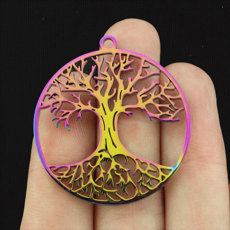 4 Breloques Arbre de Vie en Acier Inoxydable 2 Faces - SSP608