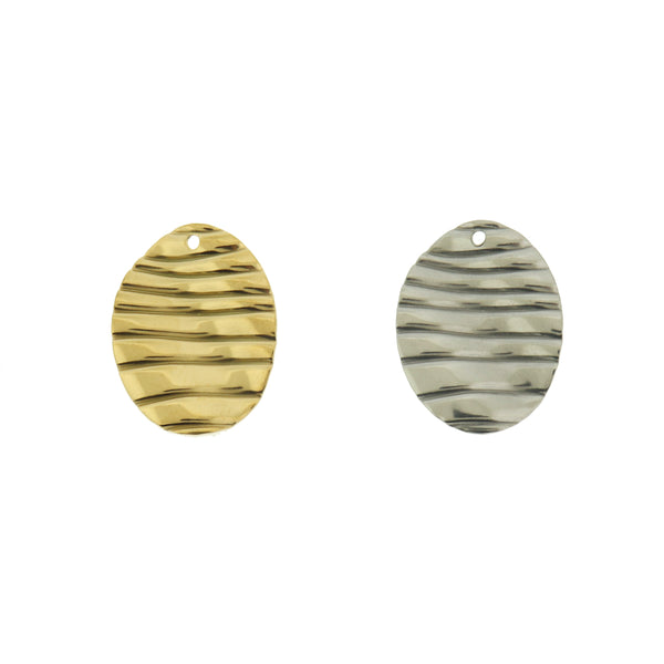 2 Oval Wave Stainless Steel Charm - Choose Your Tone