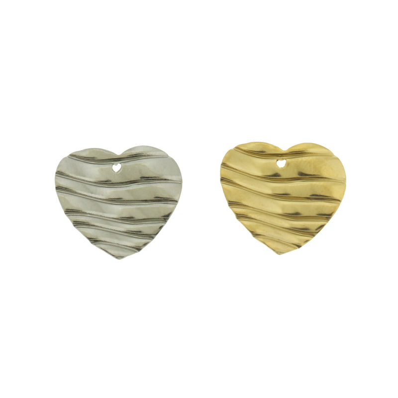 2 Wavy Heart Pendant Stainless Steel Charms - Choose Your Tone
