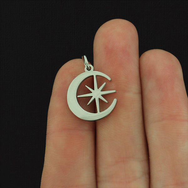 Crescent Moon and Star Stainless Steel Charm - Choose Your Tone