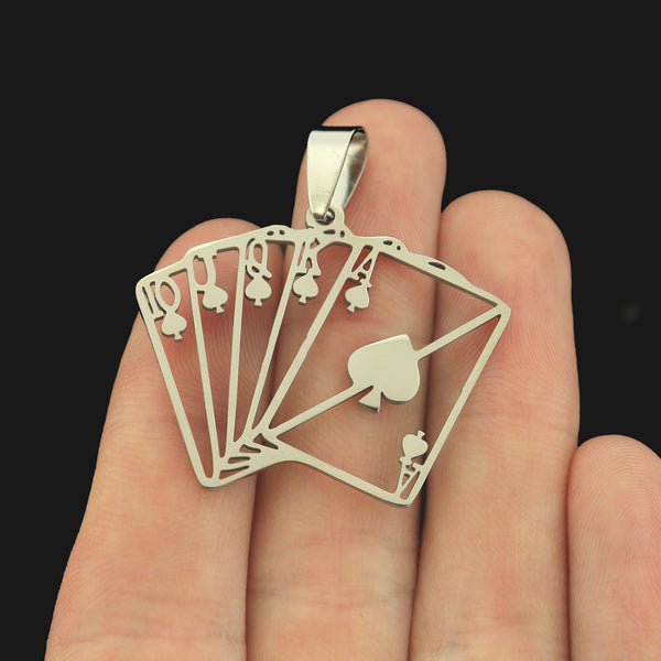 Playing Card Hollow Stainless Steel Charms - SSP736