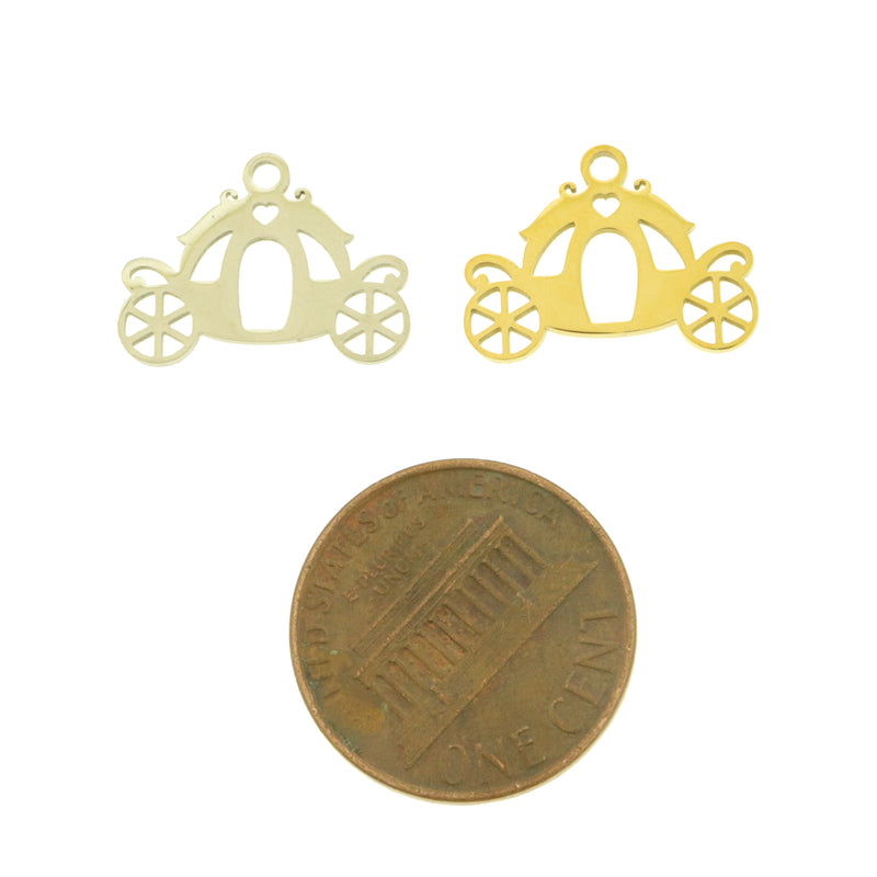 2 Pumpkin Carriage Stainless Steel Charms 2 Sided - Choose Your Tone!