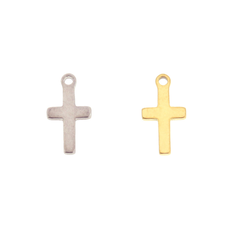 2 Cross Stainless Steel Charms 2 Sided - Choose Your Tone