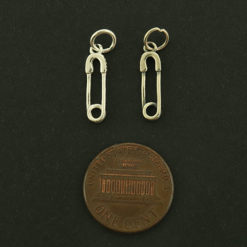 Safety Pin Sterling Silver Charms - Choose Your Finish!