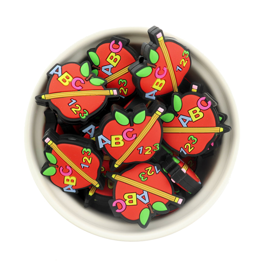 School Silicone Focal Beads - ABC Apple - 5 Beads - BDS038