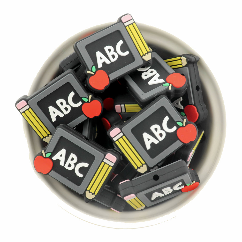 School Silicone Focal Beads - Blackboard Pencil - 5 Beads - BDS035