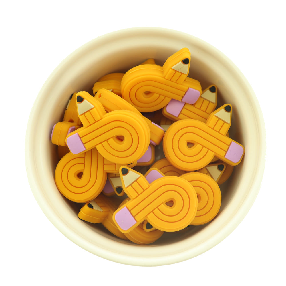 School Silicone Focal Beads - Pencil - 5 Beads - BDS125