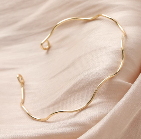 14k Gold Plated Wavy Cuff Bracelet - 67mm - Choose Your Tone!