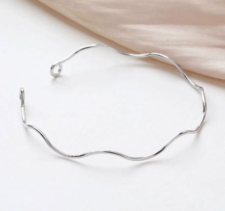 14k Gold Plated Wavy Cuff Bracelet - 67mm - Choose Your Tone!