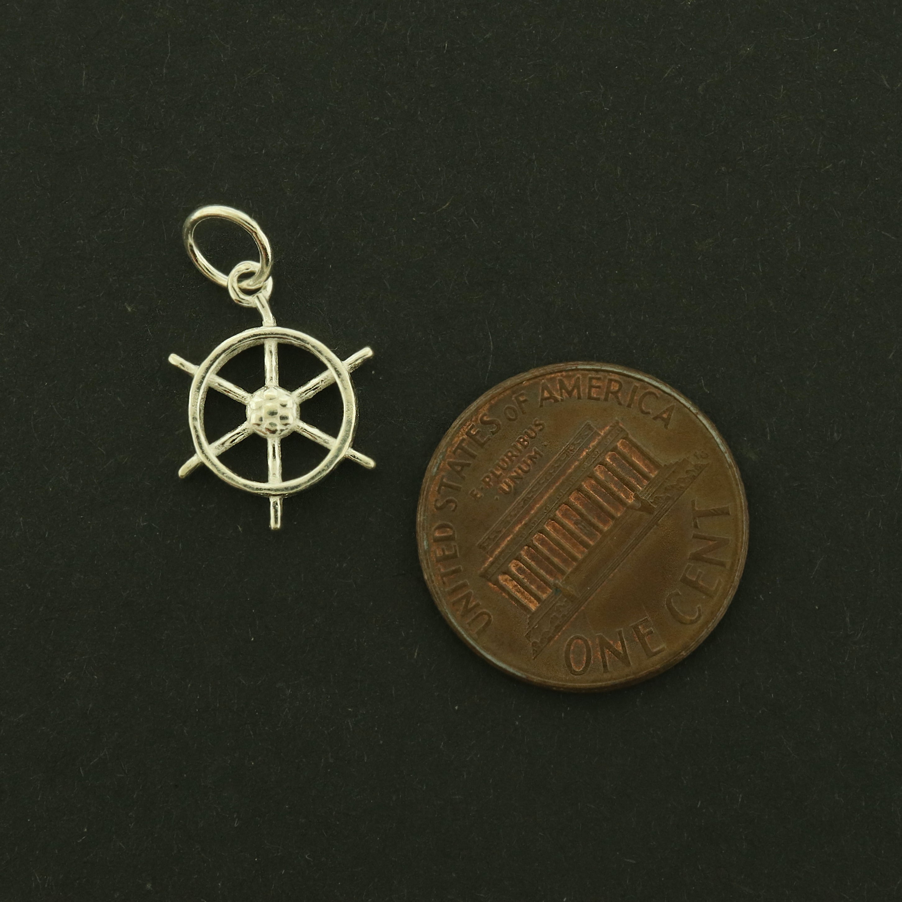 Ship Wheel Sterling Silver Charm - Nautical Pendant - ST139