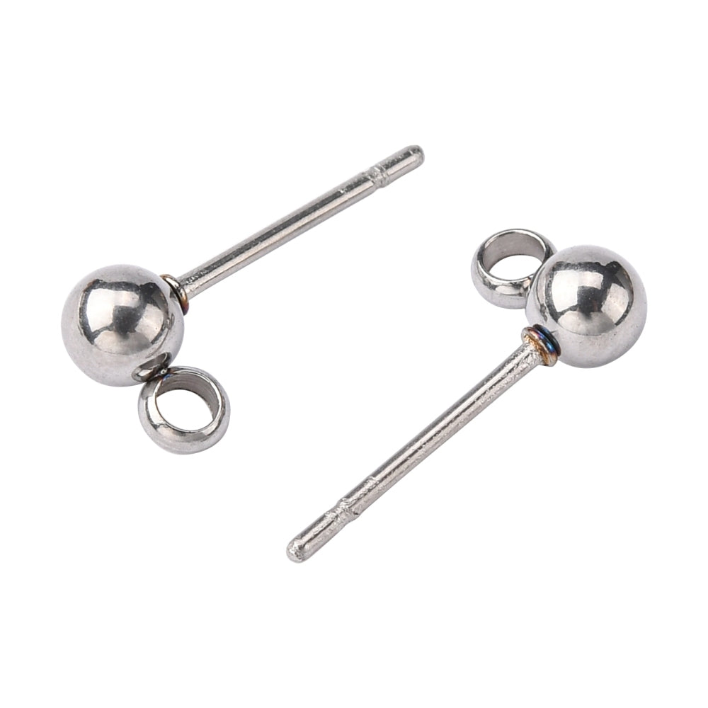 20 Stainless Ball Post Earrings with Side Facing Loop - Choose Your Size & Tone!