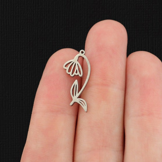 Snowdrop Flower Stainless Steel Charm 2 Sided - SSP052