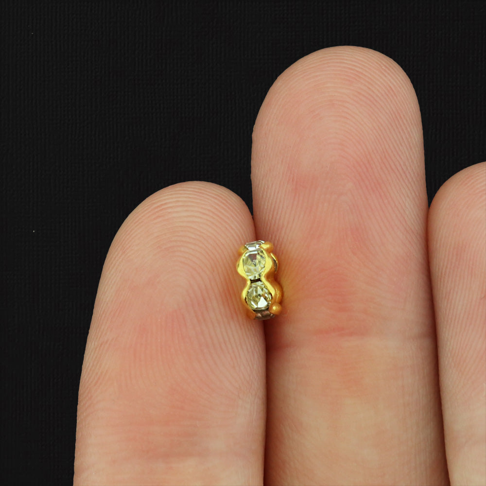 Spacer Metal Beads 6mm x 6mm - Gold Tone with Inset Clear Rhinestones - 25 Beads - GC030