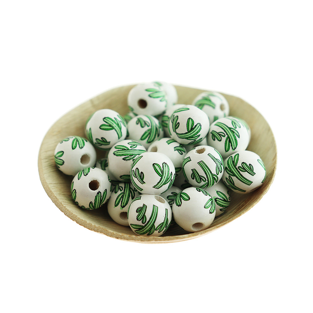 Spacer Wooden Beads 16mm - Green Cactus - 10 Beads - BD1922