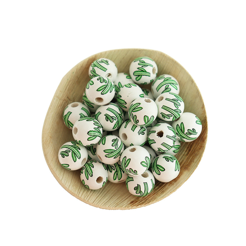 Spacer Wooden Beads 16mm - Green Cactus - 10 Beads - BD1922