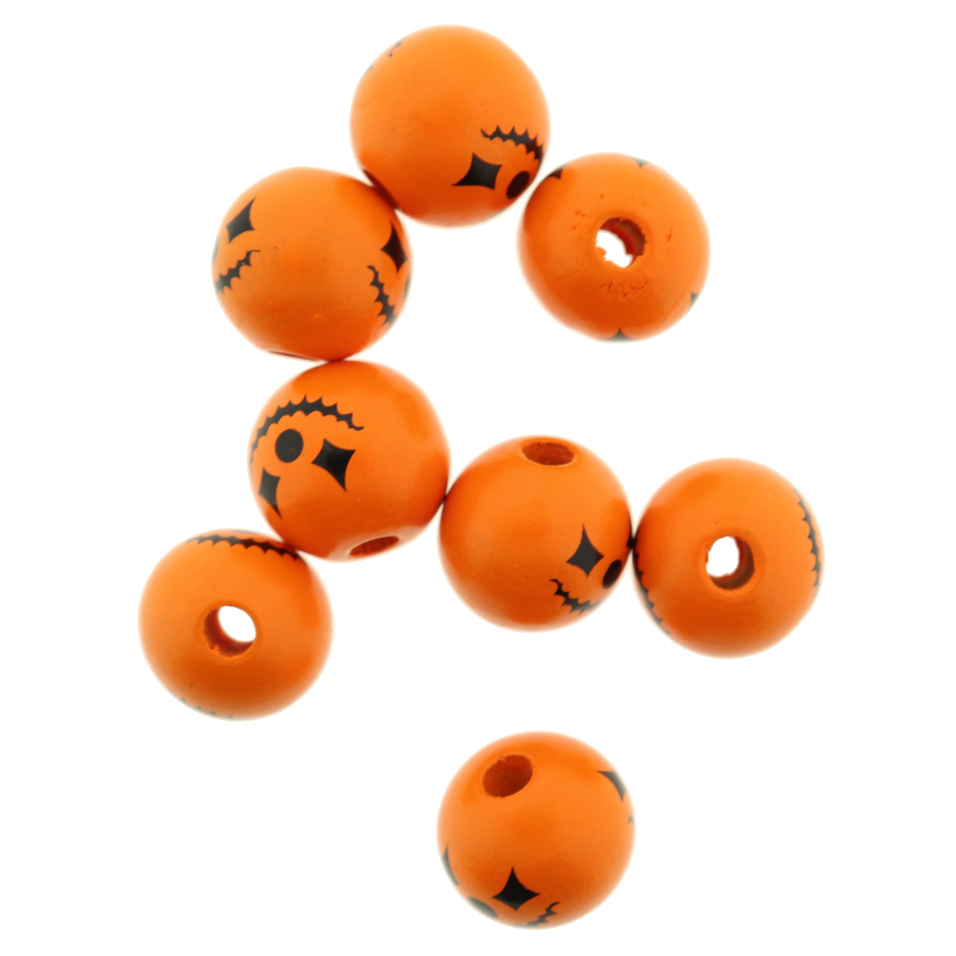 Spacer Wooden Beads 16mm - Orange Jack-O-Lantern - 10 Beads - BD070