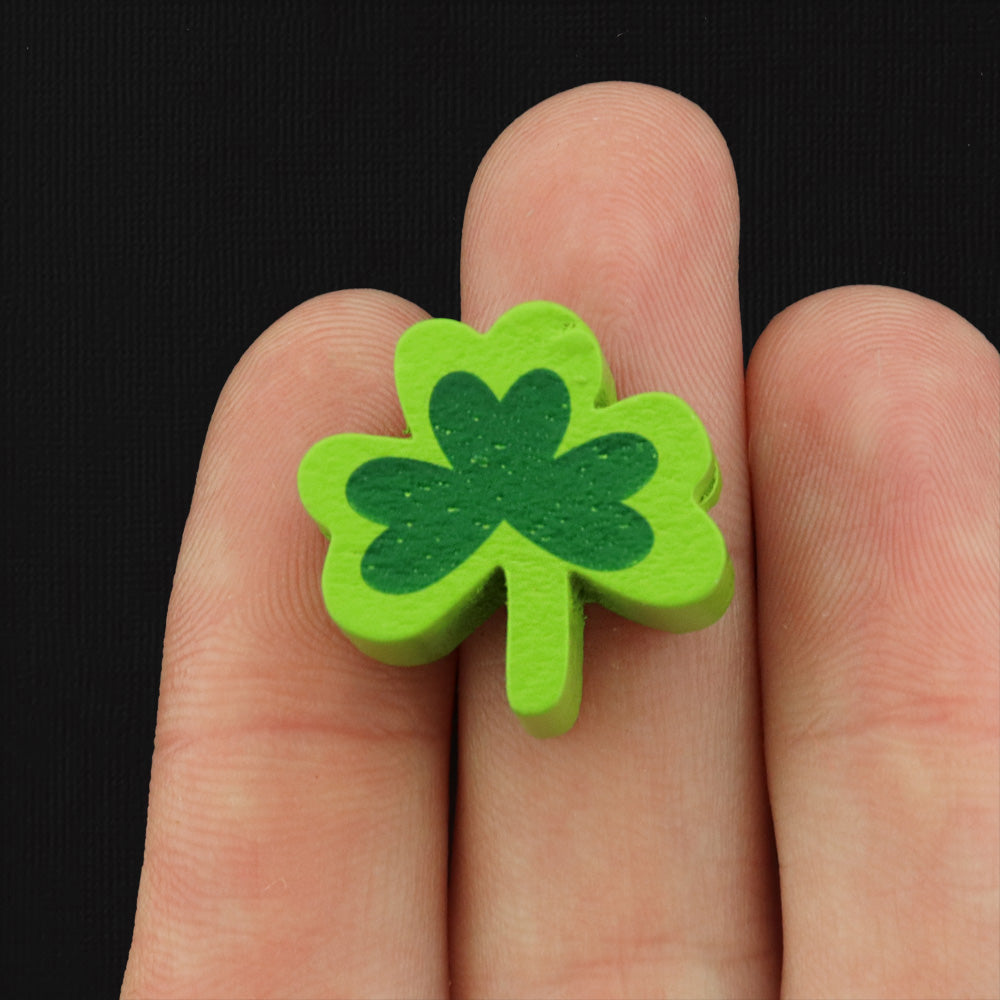 Spacer Wooden Beads 20mm x 20mm - Green Clover - 5 Beads - BD190