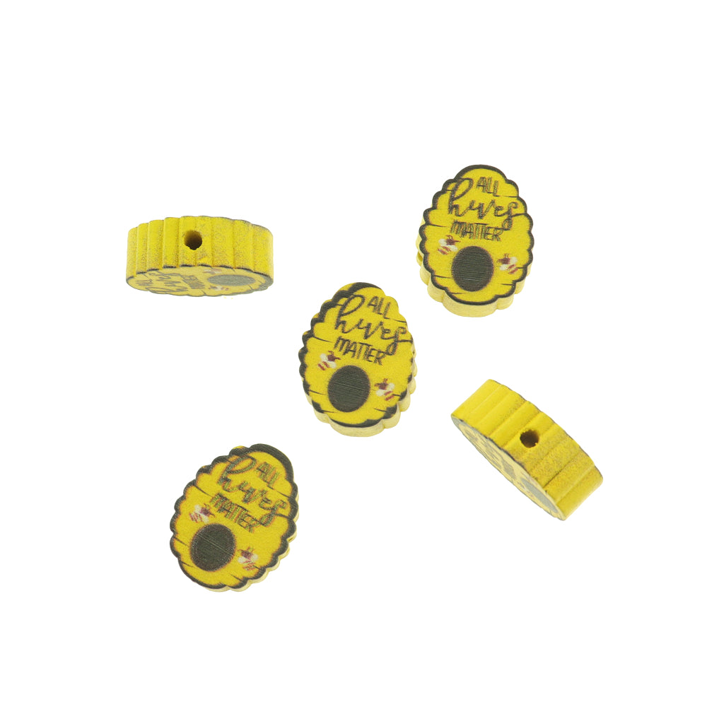 Spacer Wooden Beads 22.5mm x 18mm - All Hives Matter Beehive - 5 Beads - BD197