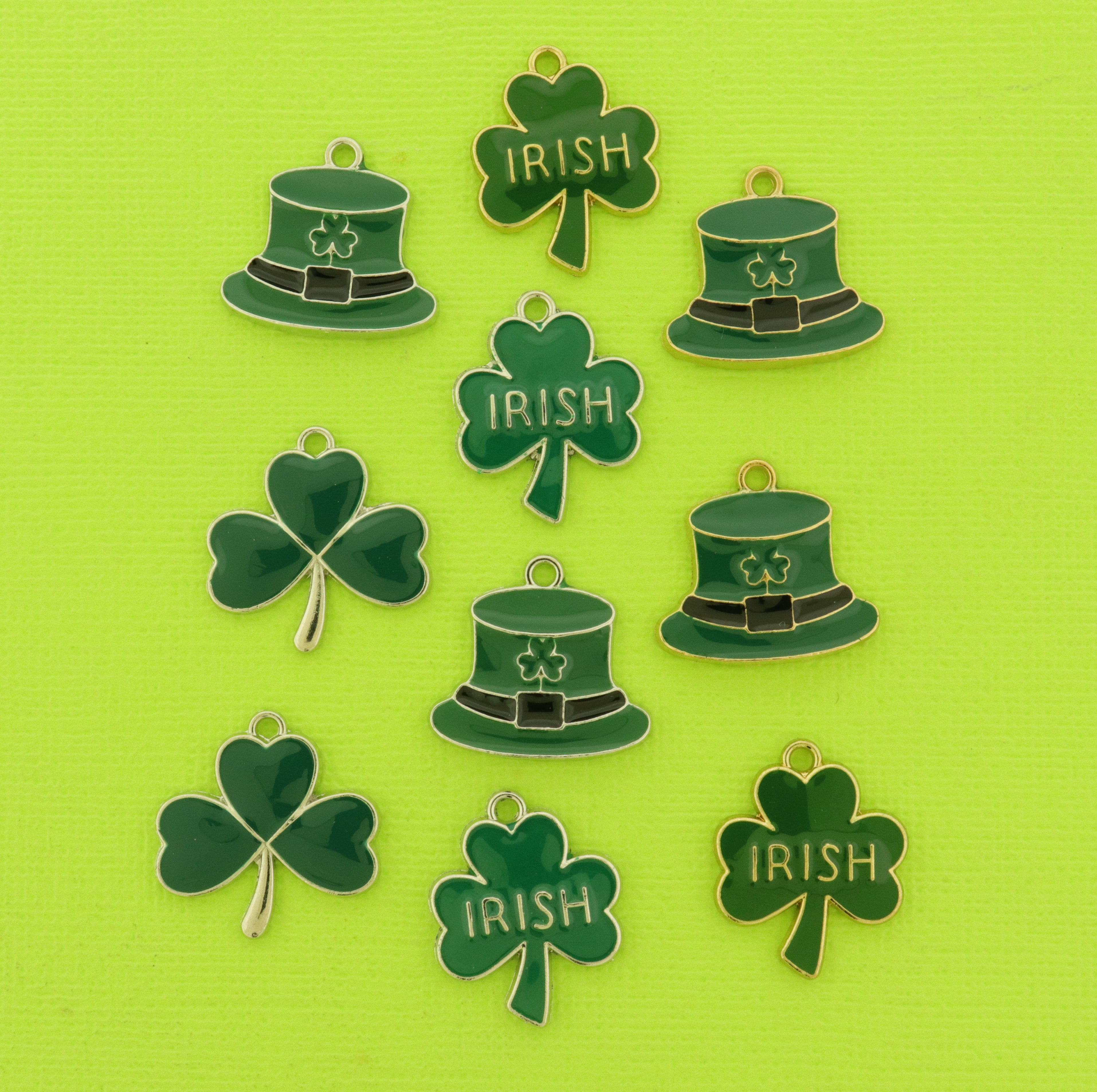 St Patrick's Day Charm Collection - 10 Enamel Charms - COL471H