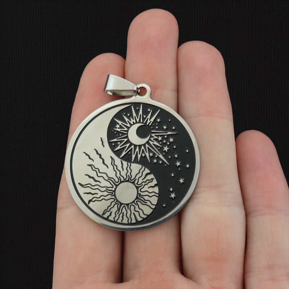 Stainless Steel Cable Chain Necklace 19" With Yin Yang Round Pendant - 1 Necklace - Z030