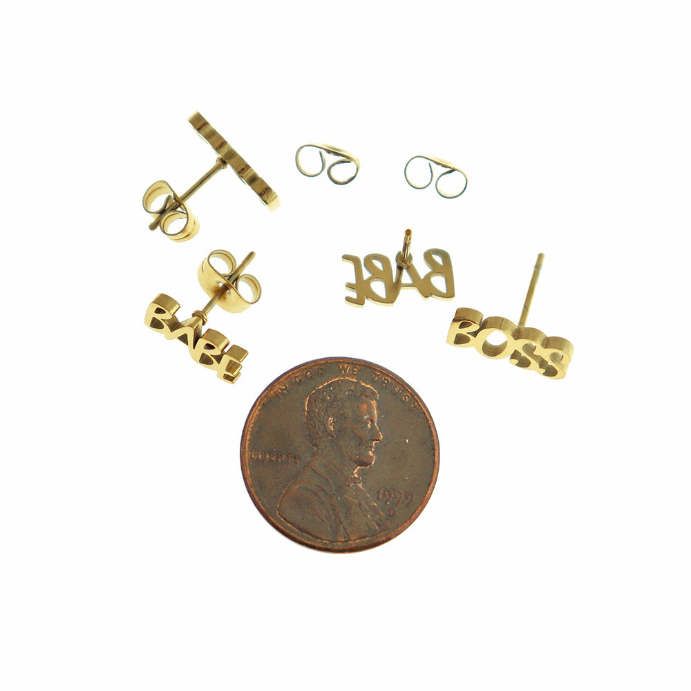 Stainless Steel Earrings - "Boss Babe" Studs - 12mm - 1 Pair - Choose Your Tone!