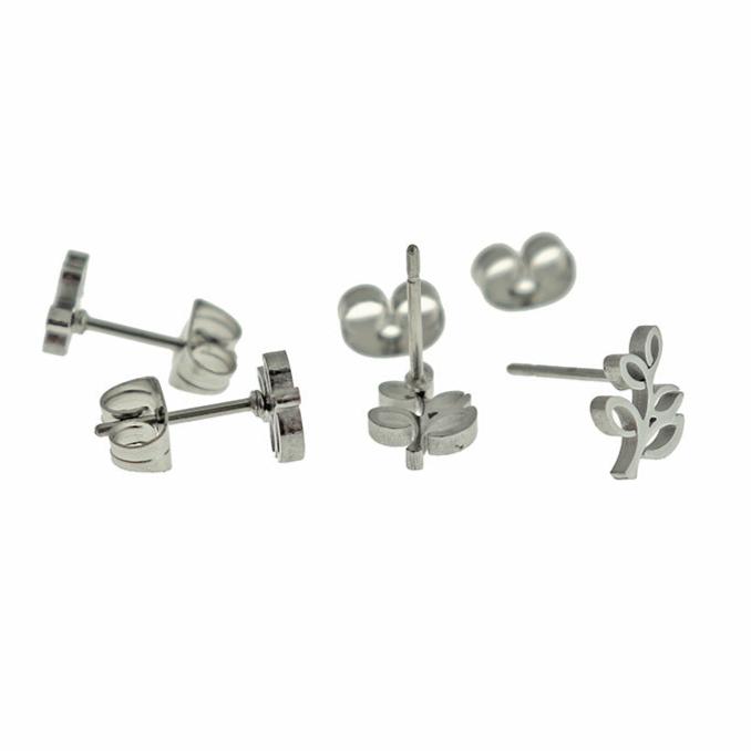 Stainless Steel Earrings - Branch Studs - 9mm - 1 Pair - Choose Your Tone!