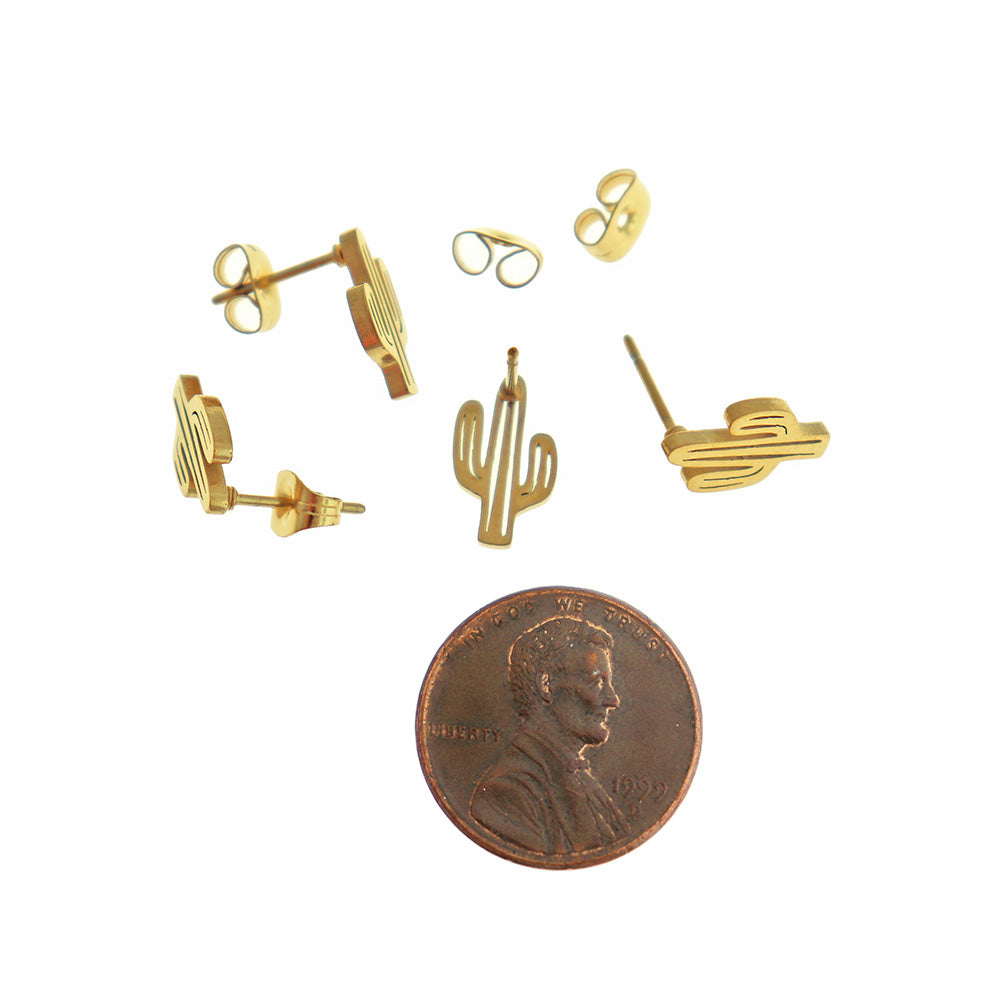 Stainless Steel Earrings - Cactus Studs - 11mm x 6mm - 1 Pair - Choose Your Tone