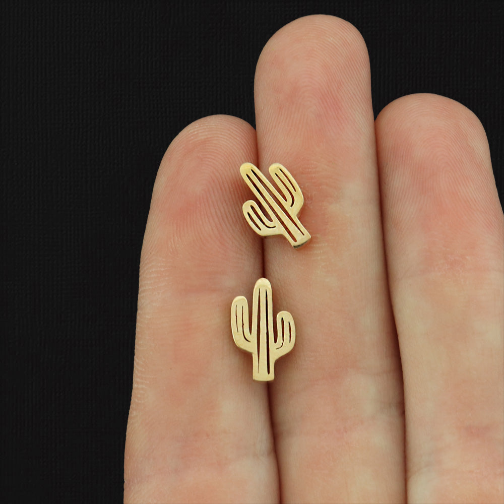 Stainless Steel Earrings - Cactus Studs - 11mm x 6mm - 1 Pair - Choose Your Tone