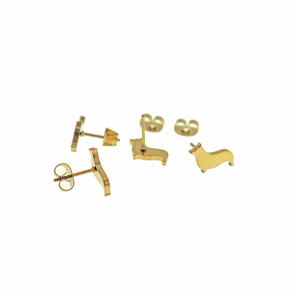 Stainless Steel Earrings - Corgi Studs - 12mm x 7mm - 1 Pair - Choose Your Tone!