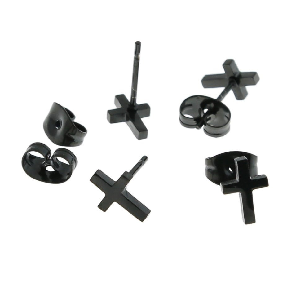 Stainless Steel Earrings - Cross Studs - 8mm x 5mm - 1 Pair - Choose Your Tone!