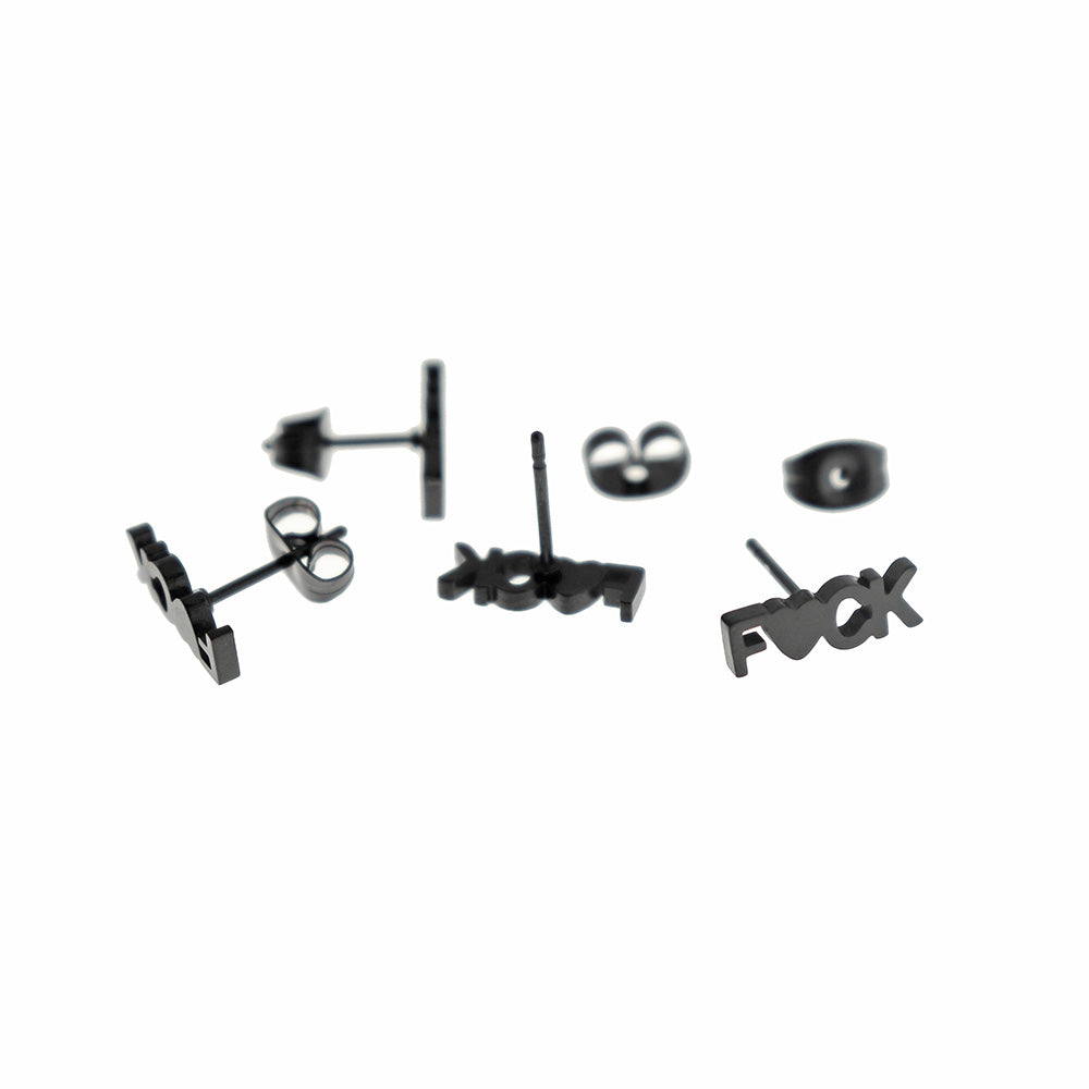 Boucles d'oreilles en acier inoxydable - F*ck Studs - 12mm x 4mm - 2 pièces 1 paire - ER850