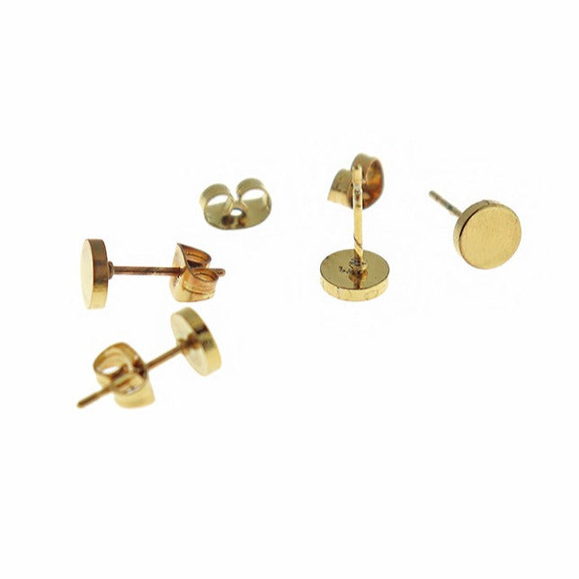 Stainless Steel Earrings - Flat Round Studs - 6mm x 1mm - 1 Pair - Choose Your Tone!