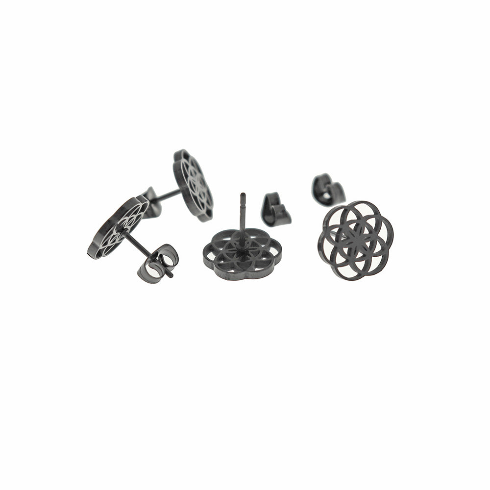 Stainless Steel Earrings - Flower of Life Studs - 11mm - 1 Pair - Choose Your Tone!