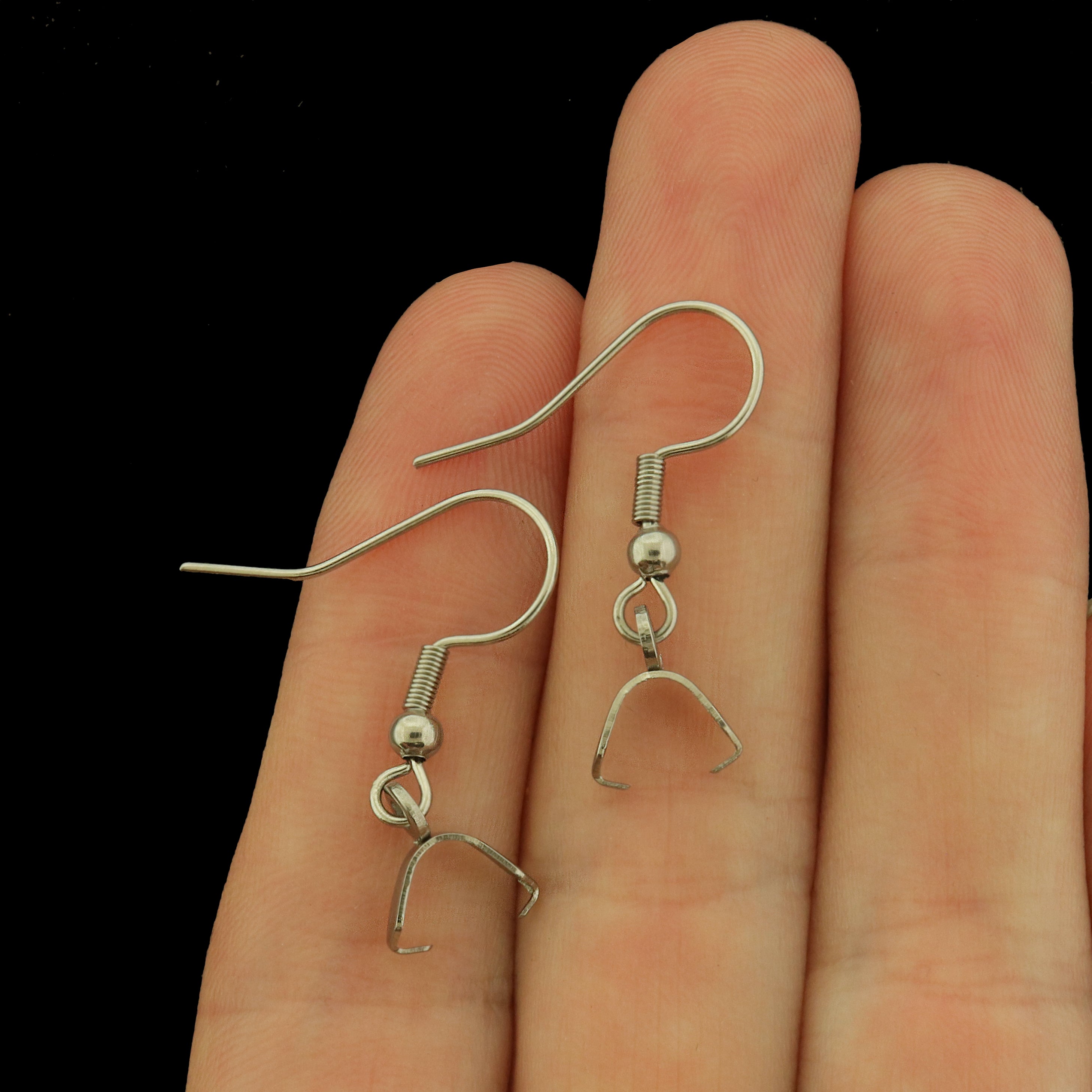 Stainless Steel Earrings - French Hook with Ice Pick Pinch Bails - 27mm x 20mm - 4 Pieces 2 Pairs - Choose Your Tone