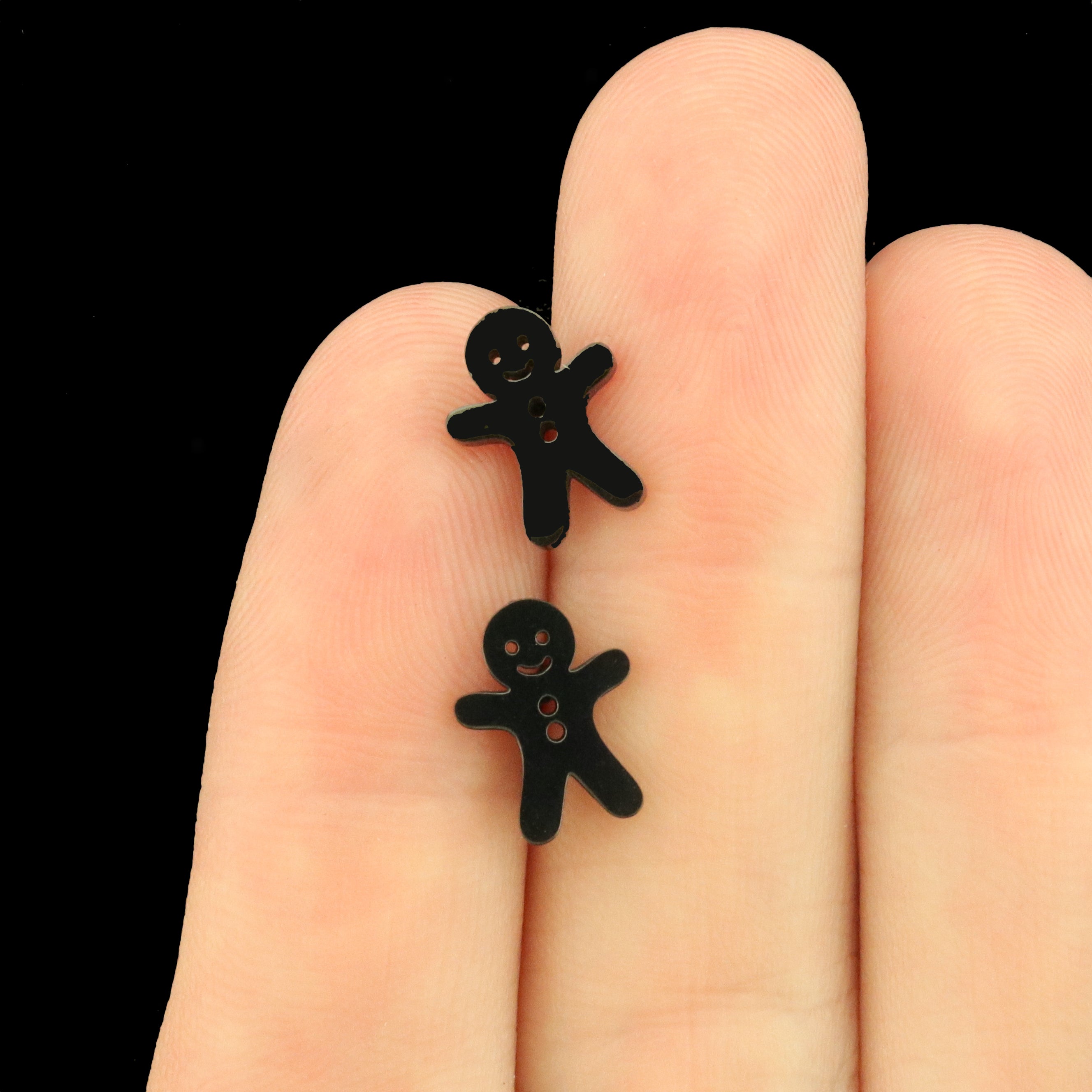 Stainless Steel Earrings - Gingerbread Man Studs - 13mm x 11mm - 1 Pair - Choose Your Tone!