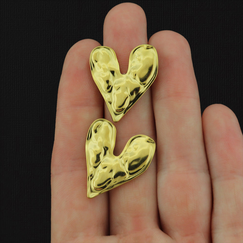 Stainless Steel Earrings - Hammered Heart Studs - 26mm x 23mm - 2 Pieces 1 Pair - Choose Your Tone