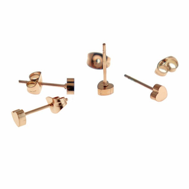 Boucles d'Oreilles Acier Inoxydable Doré - Clous Coeur - 4mm - 2 Pièces 1 Paire - ER523