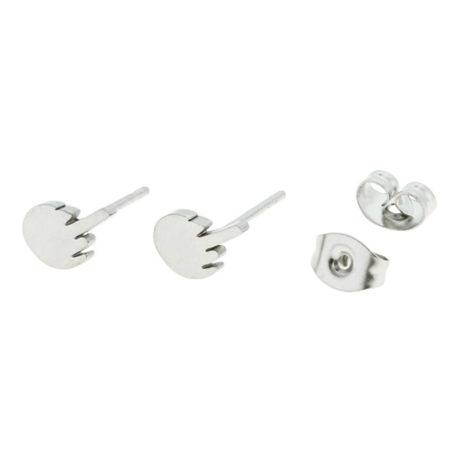 Stainless Steel Earrings - Middle Finger Studs - 8mm x 5mm - 2 Pieces 1 Pair - Choose Your Tone!