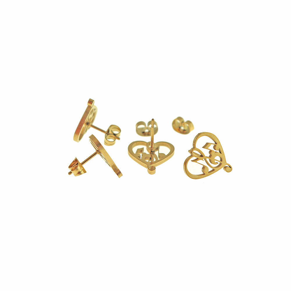 Stainless Steel Earrings - Music Note Heart Studs - 13mm - 1 Pair - Choose Your Tone!