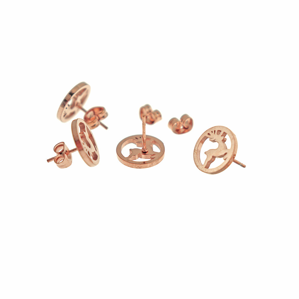 Stainless Steel Earrings - Reindeer Studs - 12mm - 1 Pair - Choose Your Tone!
