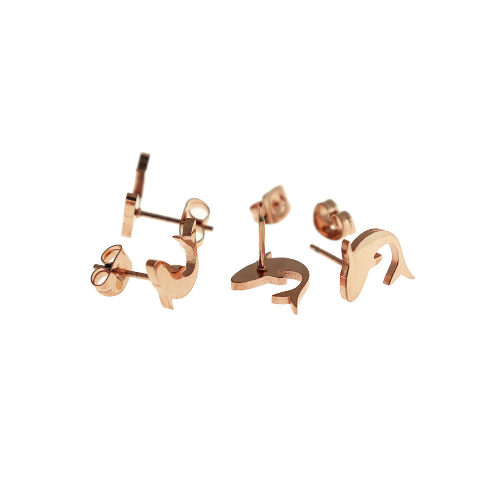 Stainless Steel Earrings - Shark Studs - 8mm x 8mm - 1 Pair - Choose Your Tone!