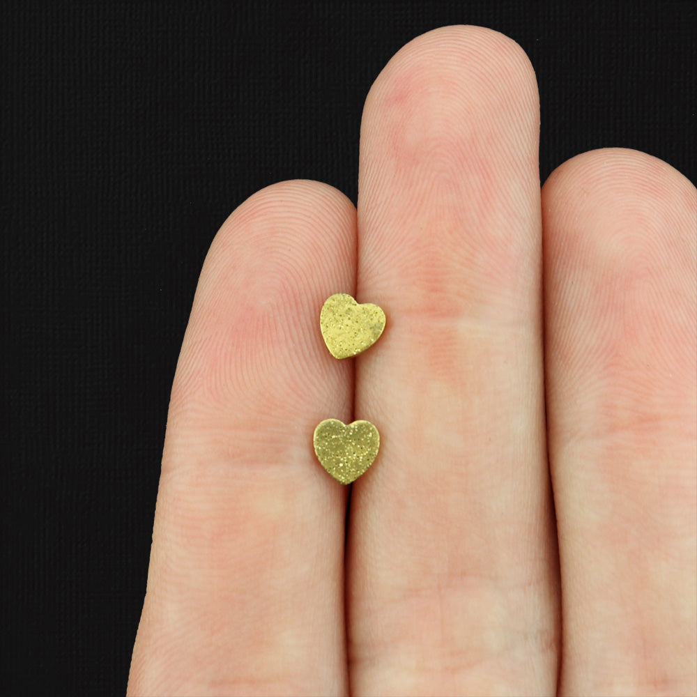 Stainless Steel Earrings - Sparkle Dust Heart Studs - 5mm - 2 Pieces 1 Pair - Choose Your Tone