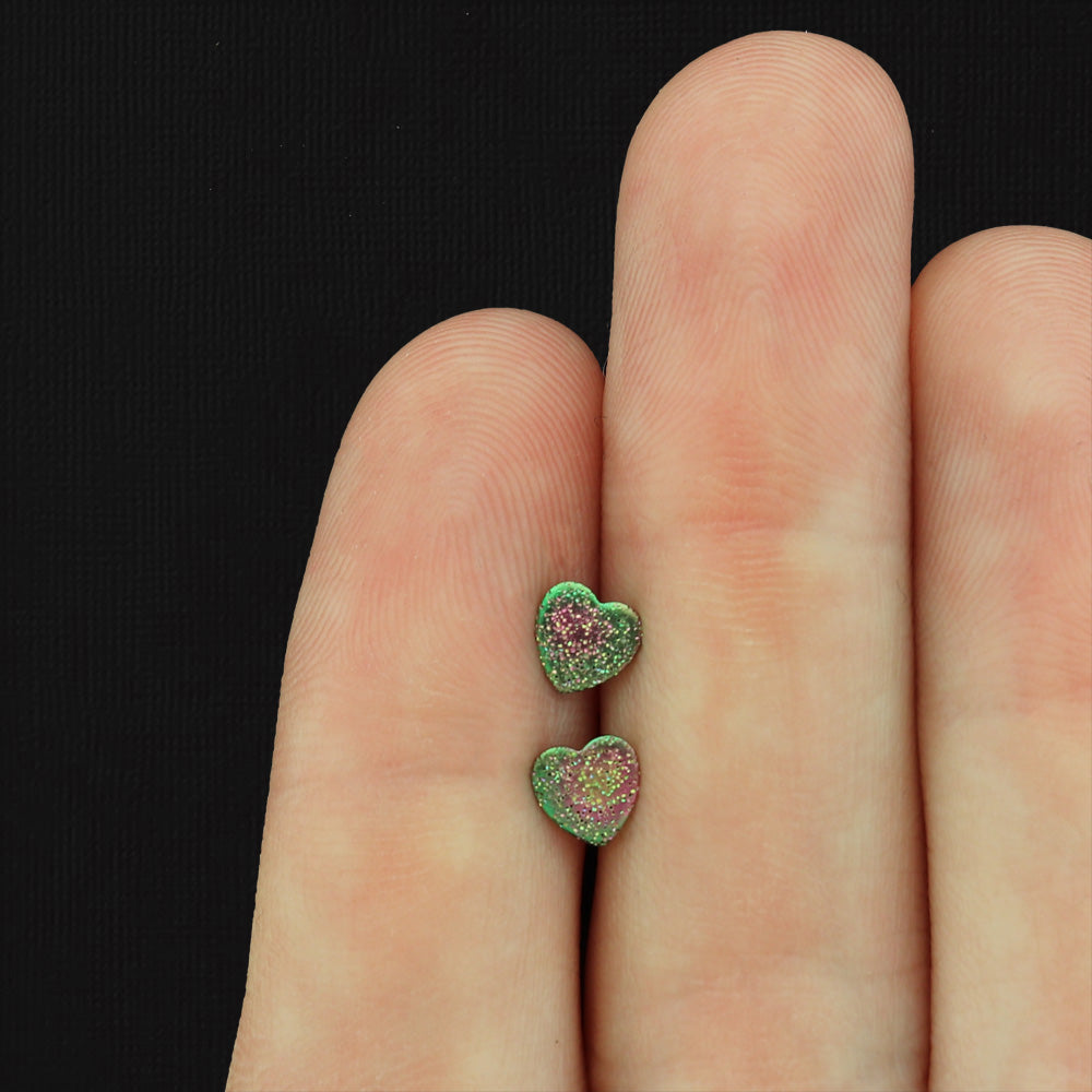 Stainless Steel Earrings - Sparkle Dust Heart Studs - 5mm - 2 Pieces 1 Pair - Choose Your Tone