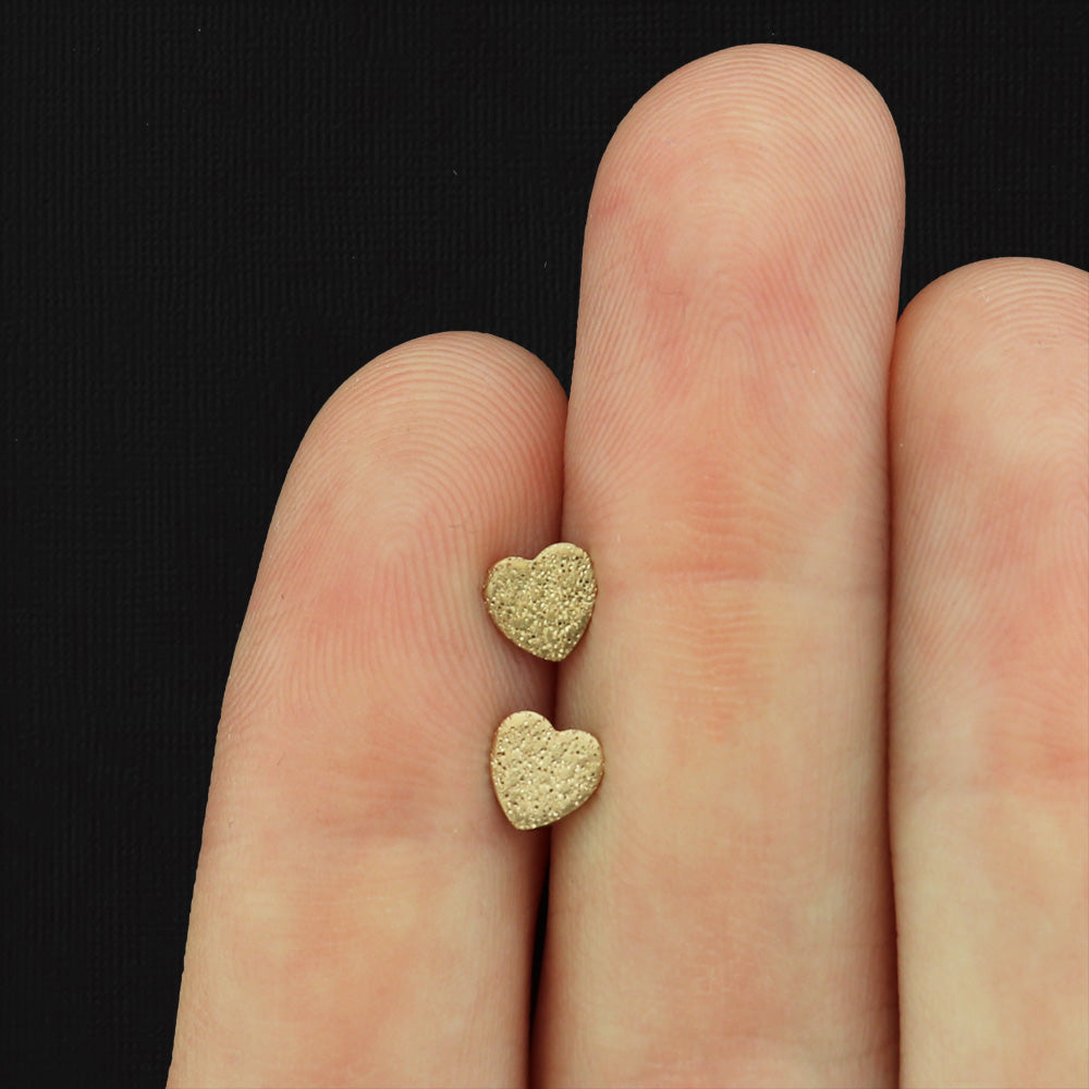 Stainless Steel Earrings - Sparkle Dust Heart Studs - 5mm - 2 Pieces 1 Pair - Choose Your Tone