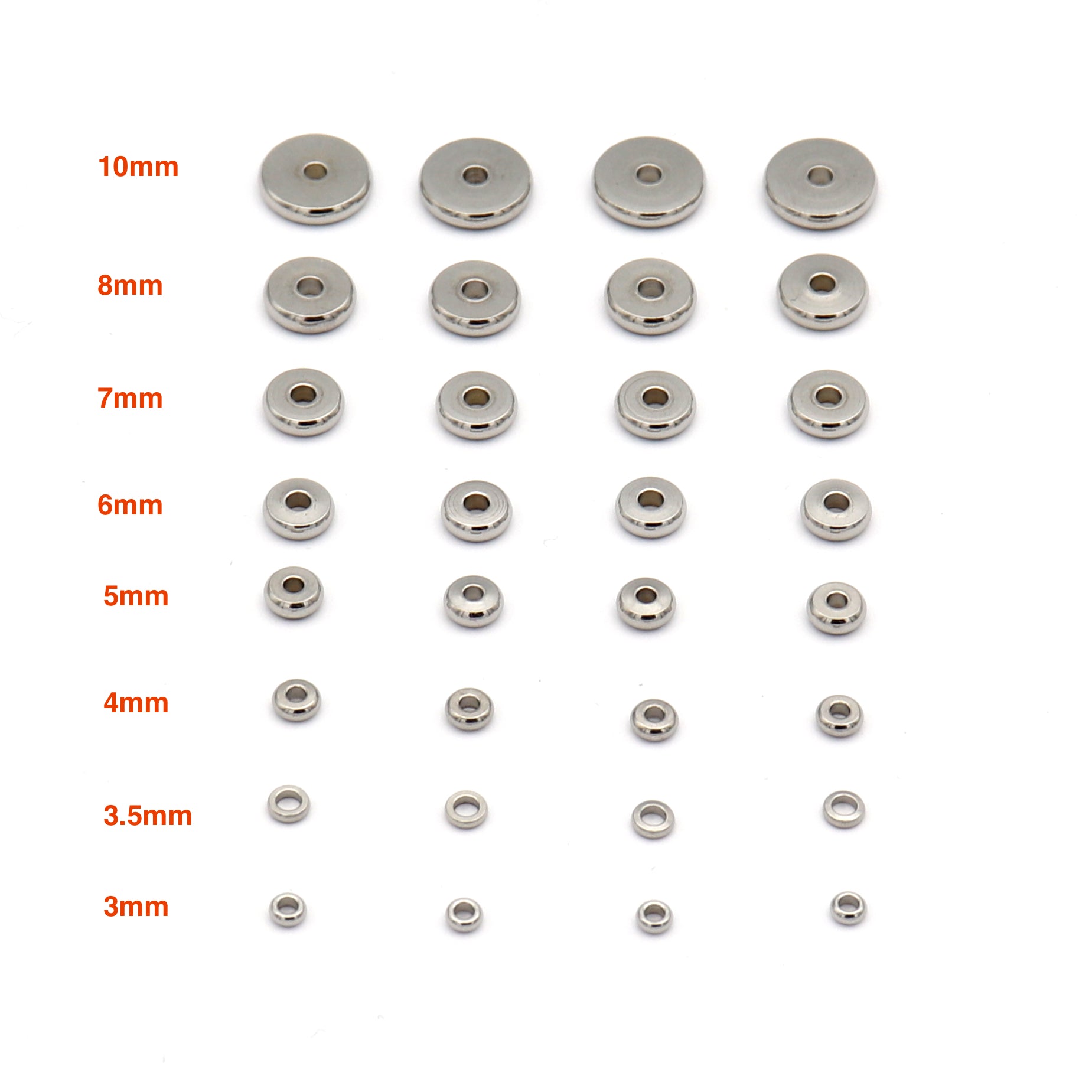 Stainless Steel Flat Round Spacer Beads - Choose Your Size -  Rondelle Shiny and Polished