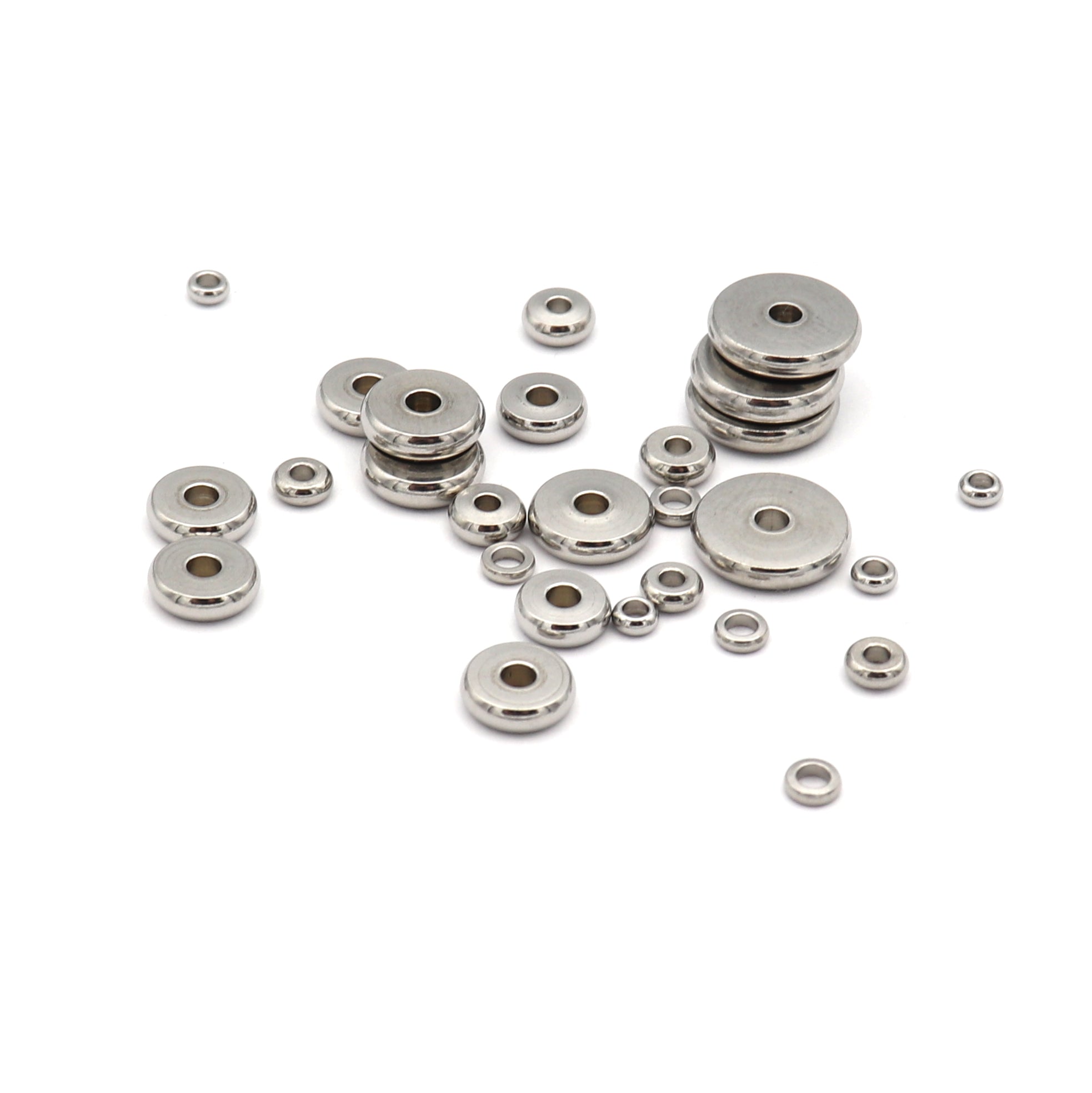 Stainless Steel Flat Round Spacer Beads - Choose Your Size -  Rondelle Shiny and Polished